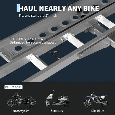 Wzmocniony bagażnik na motocykl na hak 300kg z rampą