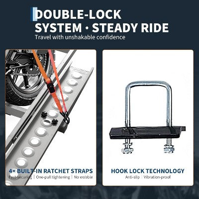 Wzmocniony bagażnik na motocykl na hak 300kg z rampą