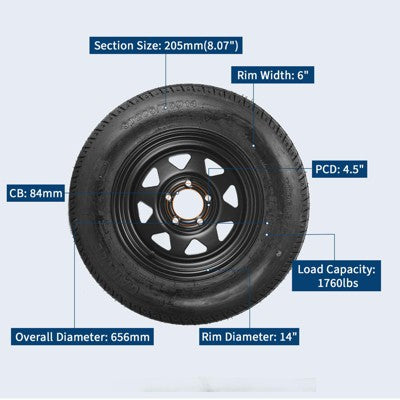 Zestaw 2 opon przyczepowych z felgami 14\", czarne